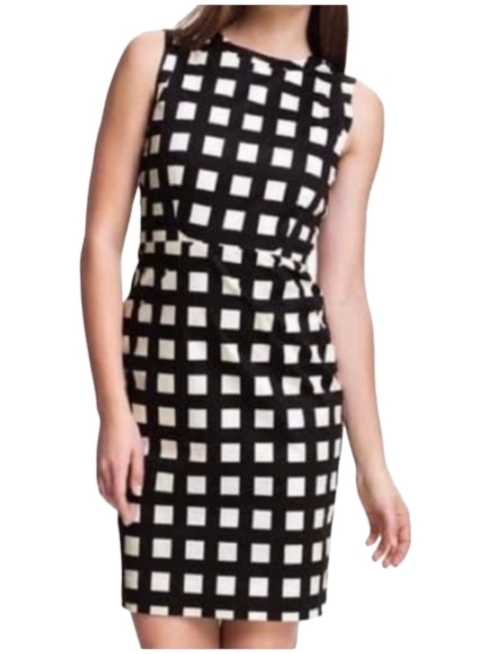Kate Spade New York Lorelei Black and Cream Windowpane Checkered Sheath Dress